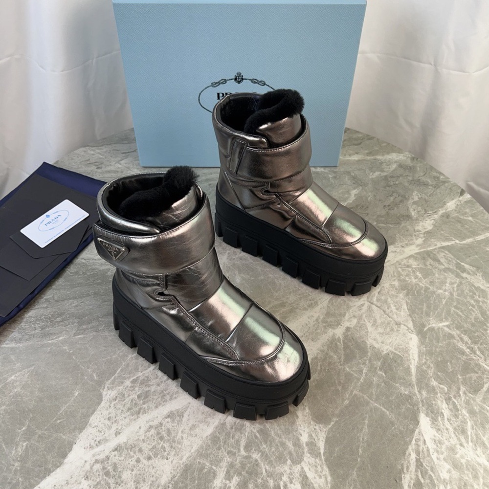 Prada Shiny Silver High-Top Boots